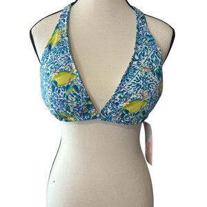 Lilly Pulitzer Blue & Yellow Floral Halter Bikini Top